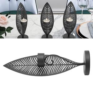Leaf Design Laser Cutting Luxury Candlelight <b>Candle</b> Holder Hot Selling Fancy Black Powder Coating Metal in Iron <b>Candle</b> <b>Mold</b> - Product Image 1
