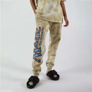 100% algodón serigrafiado Multi Panel cintura elástica pantalones de hombre Jogger sudor pantalones acampanados transpirable pantalón de chándal hombres - Product Image 2