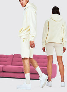 Conjunto de Sudadera con Capucha y Pantalones Cortos de Algodón 100% Liso, Ligero, Oversize, con Hombros Caídos y Logo, Estilo Urbano, para Hombre, 2 Piezas, para Correr - Product Image 5