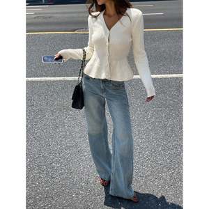 Women's Printed Wool Peplum <b>Cardigan</b> with Pearl <b>Buttons</b> - Product Image 5