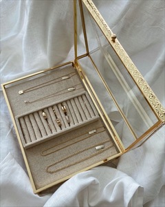 Caja de cristal de latón decorativa de lujo para el hogar moderno, organizador de joyas con borde de diseñador antiguo, caja de almacenamiento de joyería Nórdica - Product Image 2