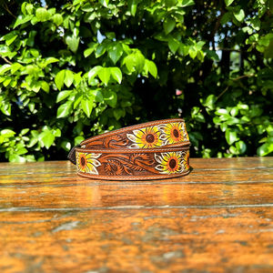 Ceinture en cuir véritable sculptée à motifs floraux classiques de style western de qualité supérieure pour hommes et femmes avec un travail artisanal vieilli, style de soirée - Product Image 2