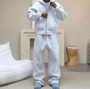 Sudadera con capucha de algodón pesado de gran tamaño para hombre, cremallera recortada personalizada, cremalleras dobles, estilo de calle, hombro caído bordado, Invierno - Product Image 2