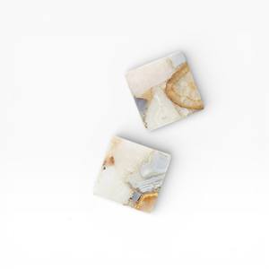 Square Natural Agate Stone <b>Coaster</b> Set with Teal Blue <b>White</b> Crystal Pattern and Solid Metal Holder - Product Image 4