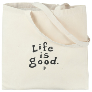 Bolsa de tela Life Is Good de algodón natural de tamaño mediano, ecológica, reciclable, con asa larga, para uso diario, con impresión personalizada por transferencia térmica y serigrafía. - Product Image 3