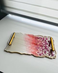 Plateaux en résine élégants avec poignée en métal pour hôtels restaurants cafés présentoir de luxe essentiel décoratif d'hospitalité - Product Image 5