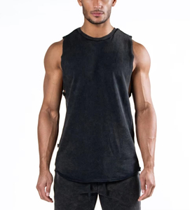 <b>Men's</b> Vintage Knitted Boxy <b>Cropped</b> Quick Dry Breathable Ribbed Cotton Custom Print Logo Summer Singlet Tank <b>Top</b> Sport Gym Vest - Product Image 1