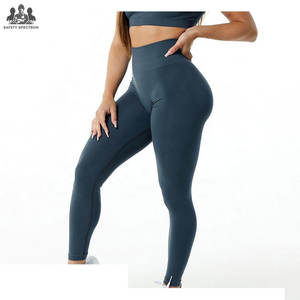 กางเกงโยคะเอวกลางแบบไร้ตะเข็บ เป็นมิตรกับสิ่งแวดล้อม สีพื้น สำหรับออกกำลังกายในยิม ฟิตเนส แอคทีฟแวร์แบบเต็มตัว ระบายอากาศได้ดี ช่วยกระชับหน้าท้อง - Product Image 4