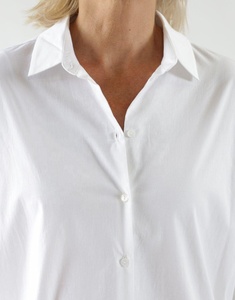 Chemise boutonnée classique en popeline de coton blanc pour femme, manches longues, col rabattu, coupe classique, couleur unie, pour tous les jours, été - Product Image 3