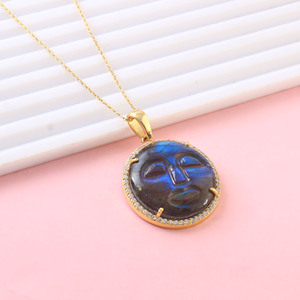 925ของผู้หญิงเงินสเตอร์ลิงจี้ดีกับลาบราดอไรต์สีขาว CZ การตั้งค่ากรอบดวงจันทร์การออกแบบใบหน้าสำหรับสร้อยคอ - Product Image 4