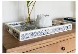 Bandeja con incrustaciones de hueso azul Bandeja rectangular Diseño floral Bandeja con incrustaciones de hueso azul Usos para hoteles y restaurantes con la mejor calidad - Product Image 2