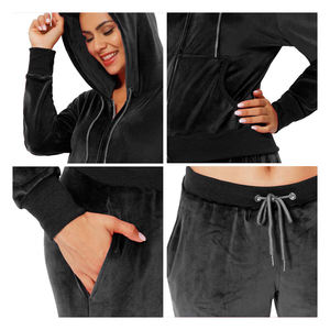 Chándal de mujer de mezcla de algodón con capucha y pantalones de Jogger conjunto de chándal de mujer de terciopelo de moda con cremallera completa - Product Image 5