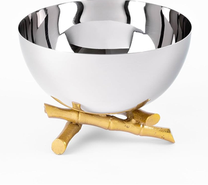Bol décoratif en métal massif personnalisé avec support en laiton pour motif de feuille, produit artisanal vendu directement en usine - Product Image 1