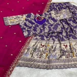 VASTRA COTTAGE Beautiful Paithani <b>Silk</b> Lehenga Choli Stitched Embroidery Sequins Cutwork Lace Blouse Chinnon <b>Silk</b> Dupatta - Product Image 2