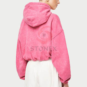 Sweats à capuche en molleton pour femmes, personnalisés, imprimés tie-dye, délavés à l'acide, tissu en coton 460 g/m², coupe courte, écologiques, logos OEM - Product Image 3