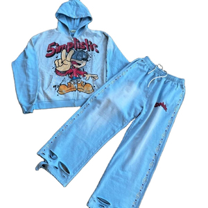 Personalizado Rhinestone hombres invierno ODM sólido polar cortar y coser pesado holgado Deporte Pantalones de chándal conjunto de joggers - Product Image 1