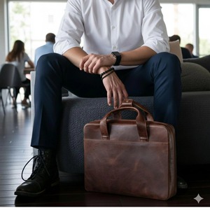 Sac messager en cuir véritable souple de luxe pour unisexe, léger, pour ordinateur portable, travail, affaires, bandoulière, sac de bureau - Product Image 5