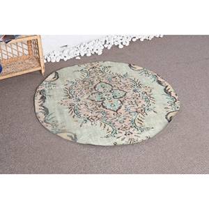 Tapis turc vintage vert et beige 39x39ft motif de couloir plat classique pour décorations de salon - Product Image 2