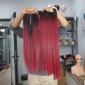 Human <b>Hair</b> Extensions Burgundy Dark <b>Root</b> Raw Virgin Cuticle Aligned Remy Grade Straight Style Machine Double Weft Wholesale - Product Image 1