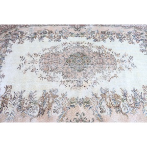 Vintage Large Rug 5.4x8.7 ft (165x266 cm), Turkish <b>Brown</b> Ikat <b>Wool</b> Rug - Product Image 4