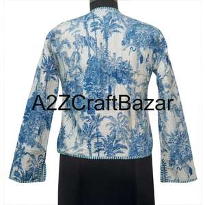 Veste ethnique indienne faite à la main, 100% coton biologique tissé, réversible, courte, florale, respirante, pour femmes, hiver, automne, printemps, été - Product Image 5