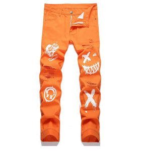 Pantalones Vaqueros Naranja Personalizados para Hombre al por Mayor, Transpirables, de Corte Regular, Cintura Alta, Ajustados, con Parche Personalizado - Product Image 1