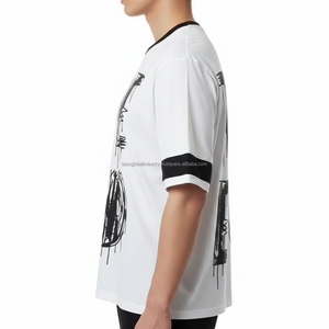 T-shirt graphique THE END Grunge, style jersey, col côtelé contrastant, blanc, coupe oversize, streetwear, coton, logo personnalisé OEM - Product Image 6