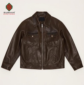 Chaqueta Bomber Extra Grande para Hombre, Color Marrón, Abrigo de Cuero Informal y Acogedor, Ropa de Calle Vintage, Servicio OEM, Cierre de Cremallera, Diseño Sólido - Product Image 1