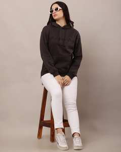 Sweat-shirts à capuche décontractés en tricot épais pour femmes, polyester/coton, vêtements d'hiver, logo personnalisé sur le devant, fabricant OEM - Product Image 4