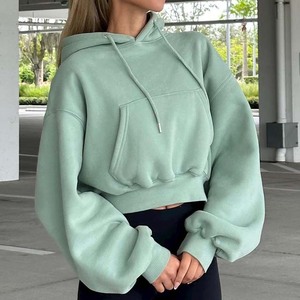 Logo personnalisé femme sweats à capuche courts femmes coton crop top sweat à capuche top vente grande taille OEM conception crop top sweats à capuche - Product Image 5