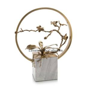 Escultura decorativa de mesa de Metal de diseñador Floral Color dorado brillante pulido hecho a mano aspecto elegante suministros de decoración de escritorio de oficina - Product Image 3