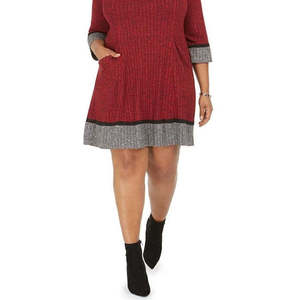 Robbie Bee Robe pull col bénitier rouge grande taille 1X pour femme, coupe ample avec couleur contrastante et taille basse - Product Image 3