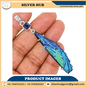 925 argent Sterling déclaration pendentif bijoux arc-en-ciel Aura Kyanite & Iolite pierres précieuses broche ensemble pendentif bijoux en gros ODM OEM - Product Image 4