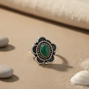 Bague Cocktail Bohème Fleur Vintage Art Palace en Argent 925 avec Turquoise Sertie Clos, Unisexe, pour Usage Quotidien, Style Anniversaire - Product Image 3