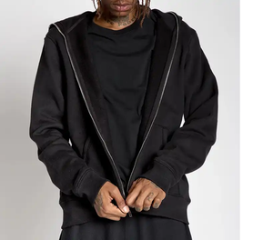 OEM personnalisé, surdimensionné, poids lourd, manchette en tissu lourd, design irrégulier Articles de mode Sweat à capuche zippé tout-en-un - Product Image 3