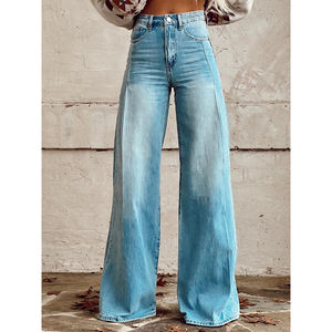 Celana kaki lebar wanita ukuran Plus, celana panjang Denim Bell-Bottoms motif Transfer panas 3D gaya baru - Product Image 1