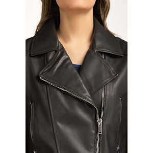 Chaqueta Blazer de Cuero PU para Mujer, Personalizable, Estilo Motero, Manga Larga, Cuello Camisero, Color Liso, Otoño-Primavera - Product Image 3