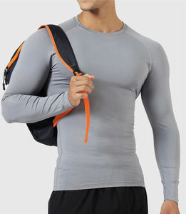 เสื้อยืดกีฬารัดกล้ามเนื้อแขนสั้นคอตั้งแห้งเร็วสำหรับผู้ชายเสื้อฟิตเนสเล่นยิมฟุตบอล - Product Image 5