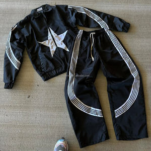 Unisex <b>Polyester</b> <b>Jogger</b> Sets Two Piece Set Patchwork Zip up Puff Track Nylon Jacket and Track Pants Custom Nylon Tracksuit Men - Product Image 2