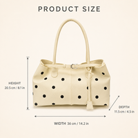 Sac fourre-tout vintage à pois en PU avec logo personnalisé pour femme, grande capacité, sac à bandoulière, sac de shopping pour étudiante