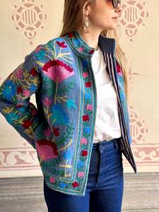 New Trending Unisex Coat for Autumn Ethnic Short Jacket Perfect Uzbek Cotton <b>Velvet</b> Suzani Embroidery Jacket - Product Image 2