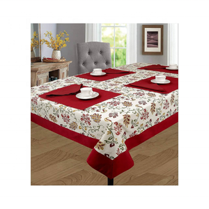 Recyclable 100% Cotton Embroidered Red Border <b>Table</b> Cloth 72x90 Inches Machine Washable Quick Dry Perfect For Cozy Gatherings - Product Image 1