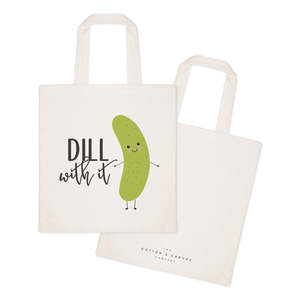 Sac fourre-tout en toile de coton écologique Dill It, durable, avec long ruban, imprimé lettres de dessin animé, taille moyenne, pour usage quotidien et cadeaux publicitaires - Product Image 2