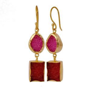 ต่างหูห้อยอัญมณีสีชมพูน้ำตาลอาเกตชุบทองสไตล์แฟชั่นห้อย - Product Image 6