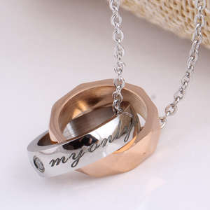 قلادة عصرية على طراز INS من الفولاذ المقاوم للصدأ بحلقتين مزدوجتين للأزواج، هدية عيد الحب، مجوهرات وقلادات - Product Image 2