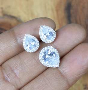 Pendentif boucle d'oreille en argent sterling 925 personnalisé par un designer fait à la main zircone cubique naturelle belle fine pour les cadeaux de fêtes de femmes - Product Image 1