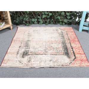 Vintage Small Rug 3x2.7 ft, Turkish <b>Red</b> Floral <b>Wool</b> Rug - Product Image 4