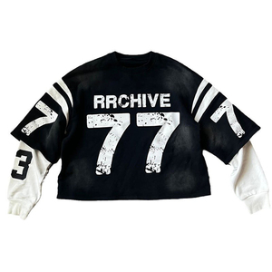 เสื้อยืดลำลองแขนยาววินเทจสองชั้นซักพิมพ์ลายกรดซักได้ตามต้องการสำหรับผู้ชาย - Product Image 4