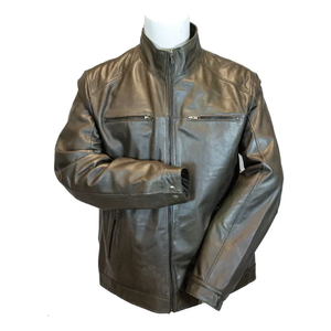 Chaqueta de cuero verde oliva de moda para hombre Chaqueta de calidad premium con cuello levantado para hombre - Product Image 1