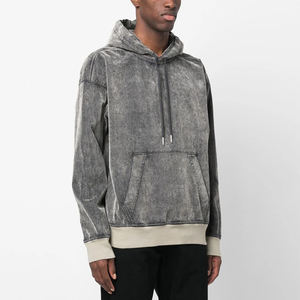 Sweat à capuche oversize respirant pour homme, de haute qualité, en tissu thermique d'hiver, délavé au soleil, délavé à l'acide, brodé, uni, teint - Product Image 1